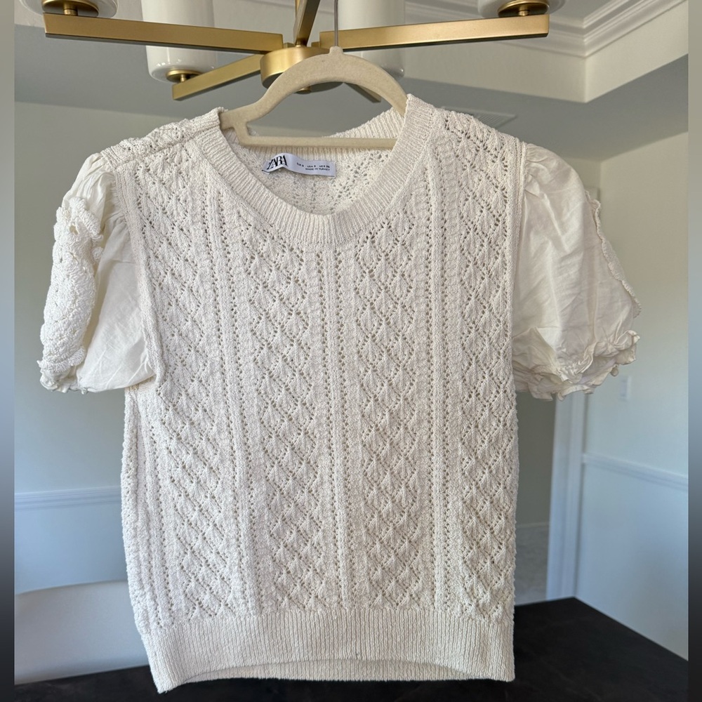 Zara Cream Knit Patterned Top
